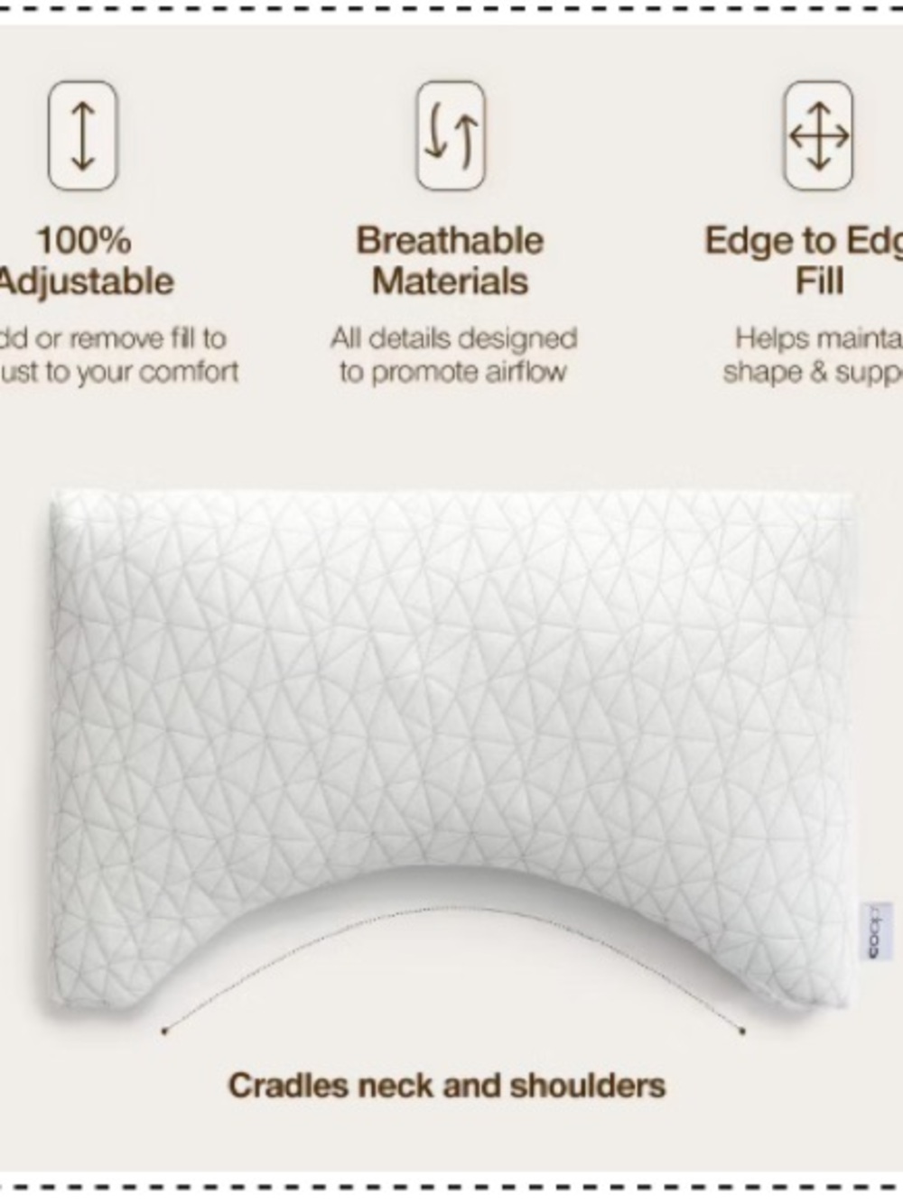 Coop Sleep Goods The Original Crescent Adjustable Pillow, Queen, NEW SEALED